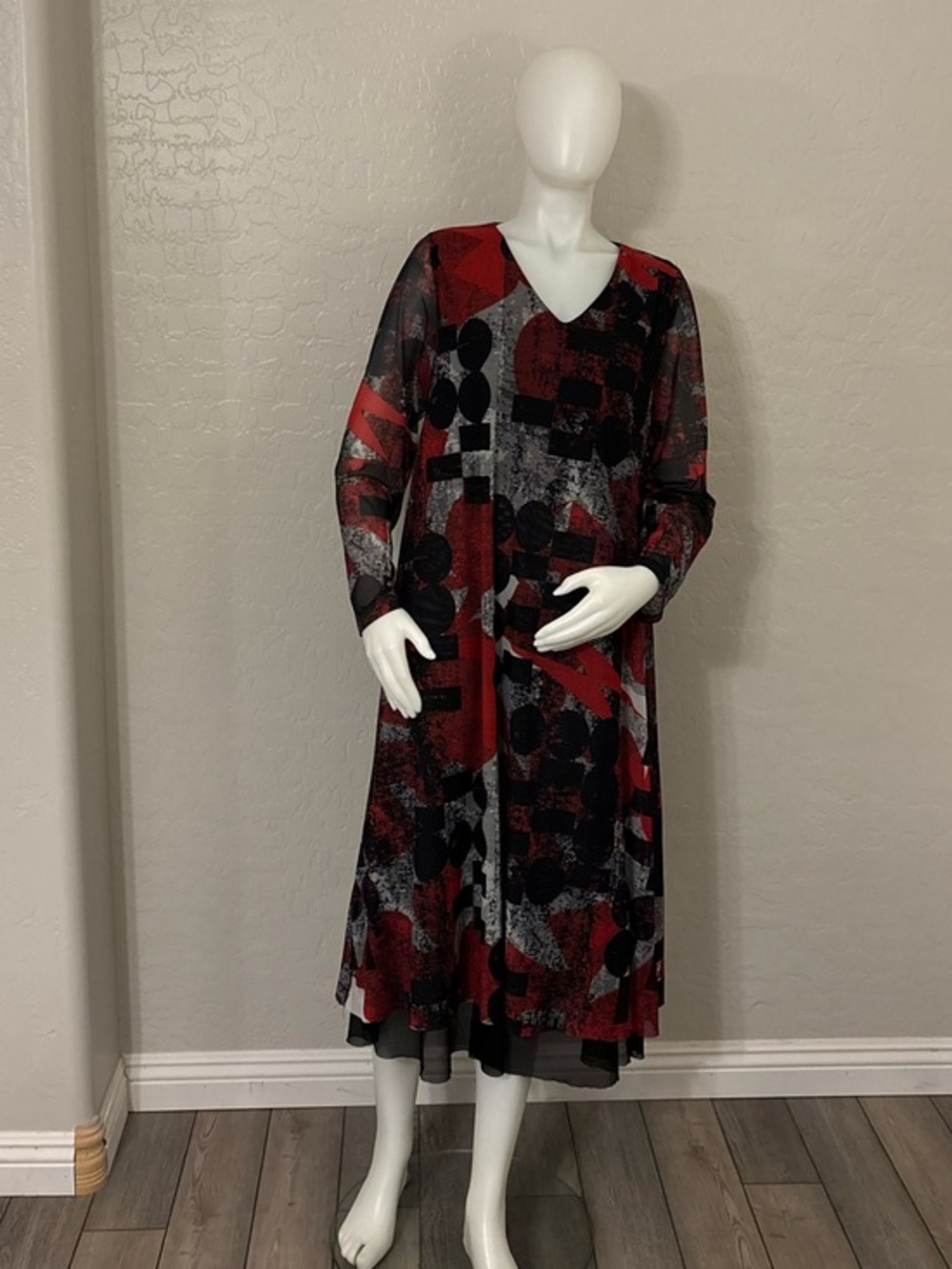 Kozan Black and Red Abstract Print A Line Dress